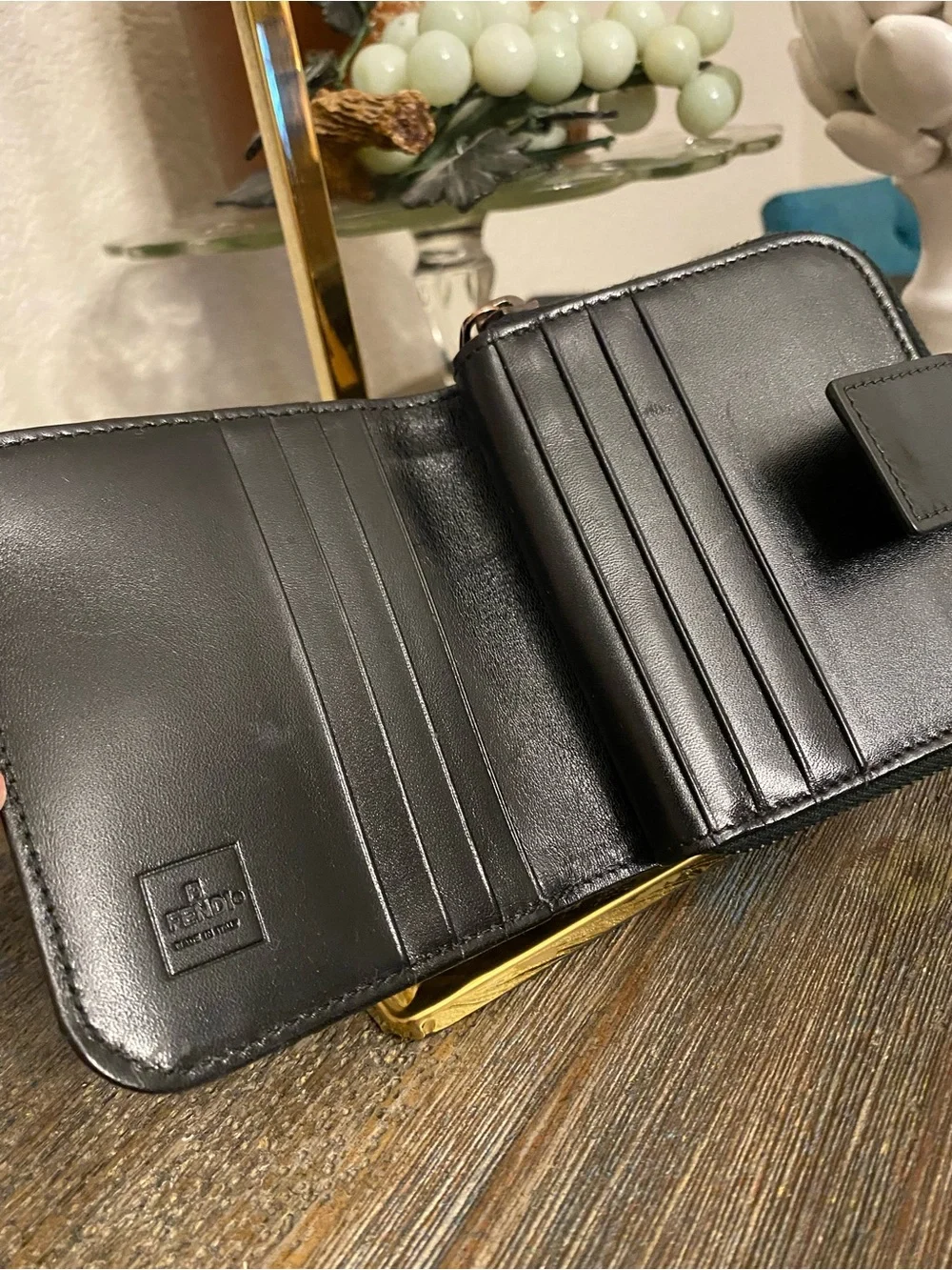 GUC Fendi Brown and Black Zucca Canvas Zip-Around Compact Wallet